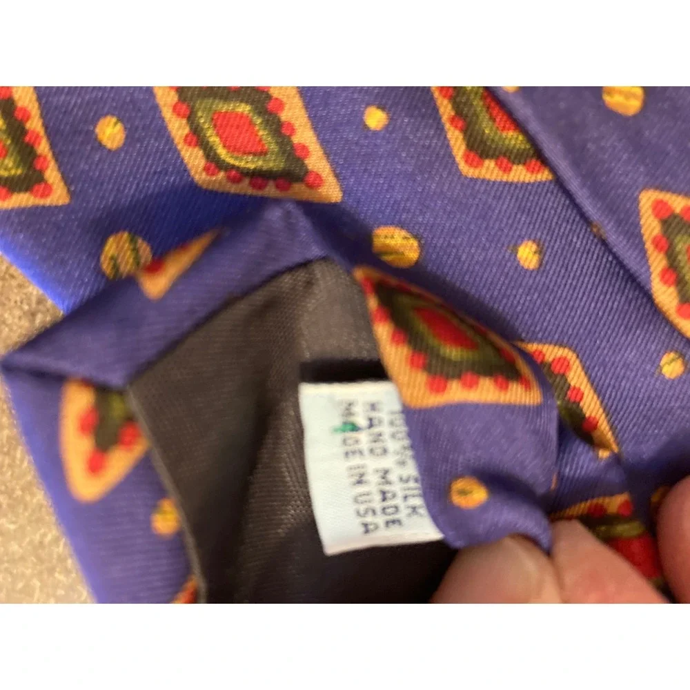 Abercrombie & Fitch Mens Silk Tie Blue Red Gold Geometric Diamond Made in USA